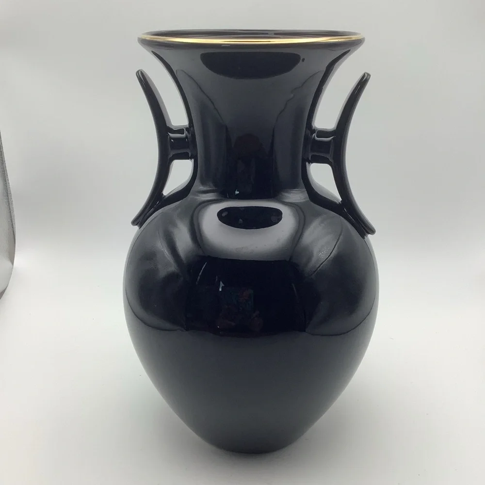 Large Black Two Handled Japanese Vase
